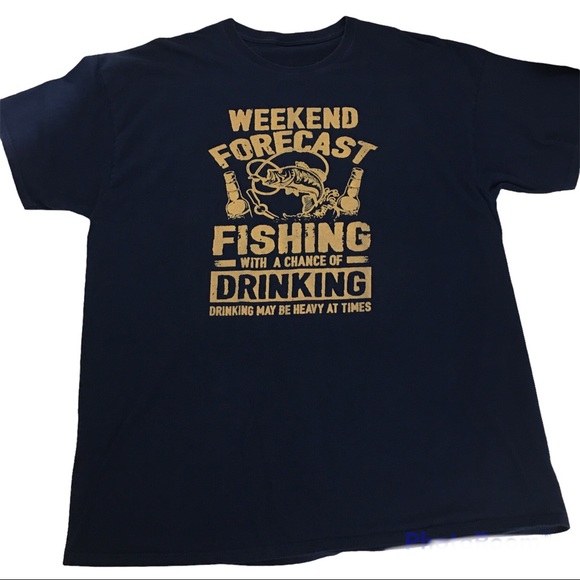 Weekend Forecast Fishing With A Chance Of Drinking Short Sleeve T-shirt Navy - Picture 1 of 5